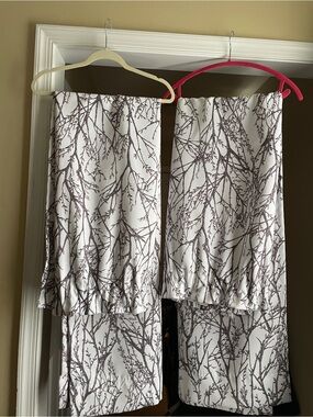Elegant Branch-Print White and Brown Curtains with matching fabric tiebacks